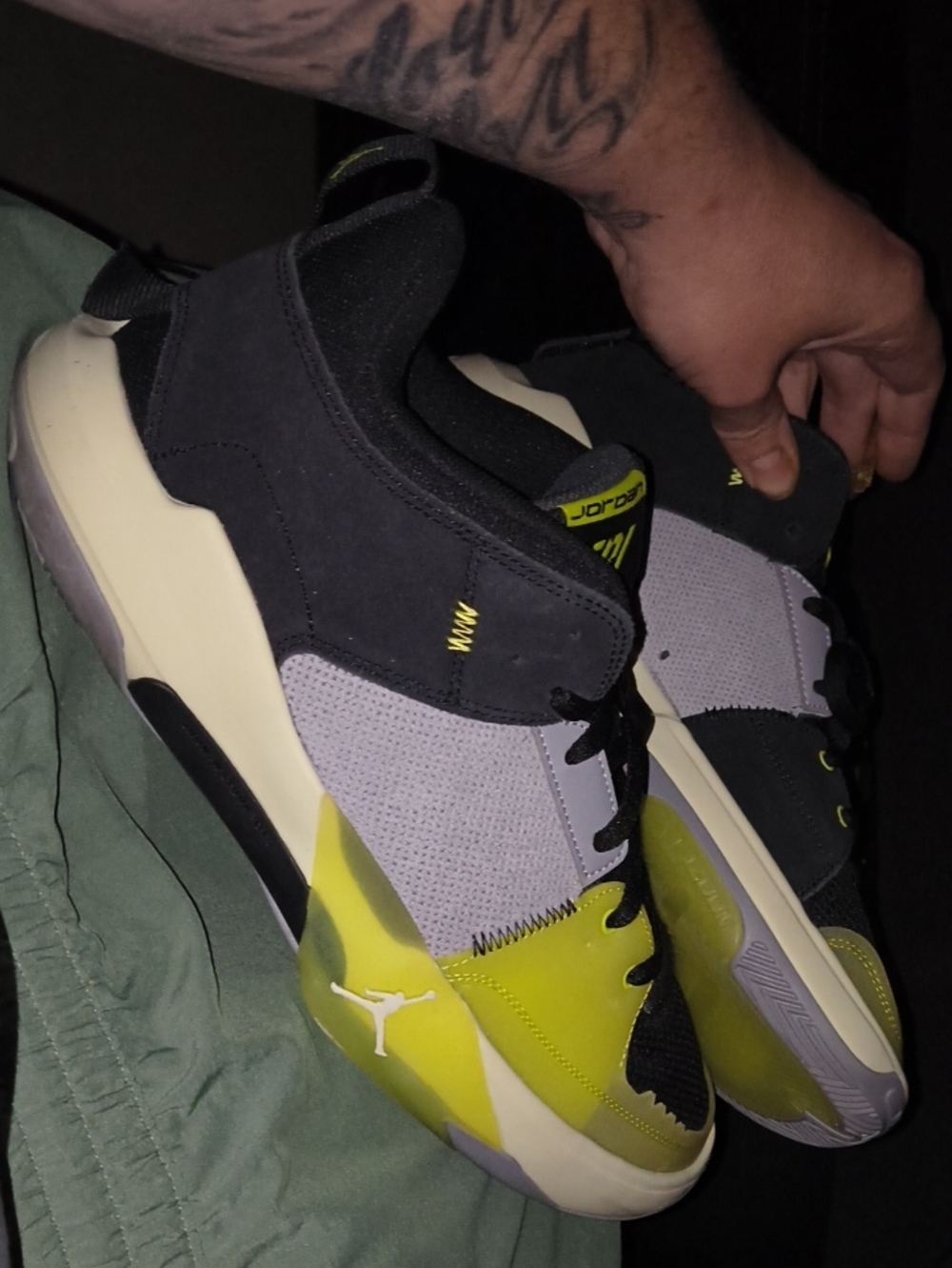 Jordan Men's Sneakers in Black, Gray & Volte Worn Few Times Clean  At Night =